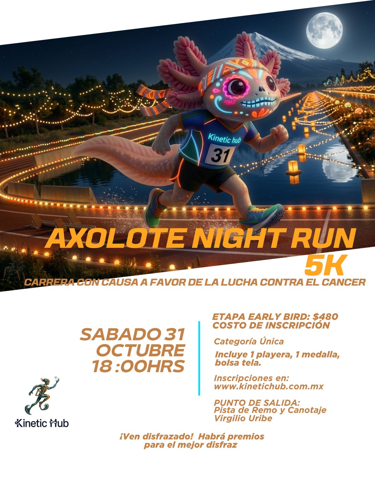 Flyer oficial Axolote Night Run en tamaño completo